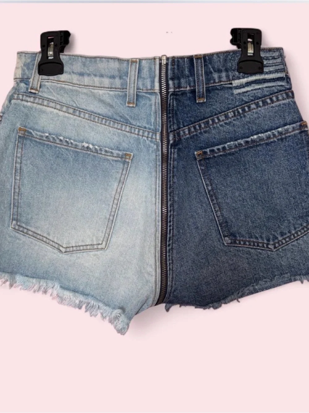 REVICE Two-Tone Blue Denim Zip-Front Women's Shorts